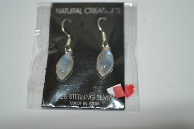 Natural Creations 925 Sterling Silver Moonstone Bezel set dangle Earrings