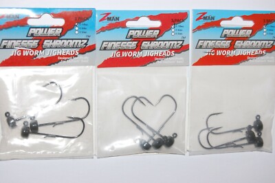 3 packs zman power finesse shroomz jig worm jigheads 1/10oz green pumpkin