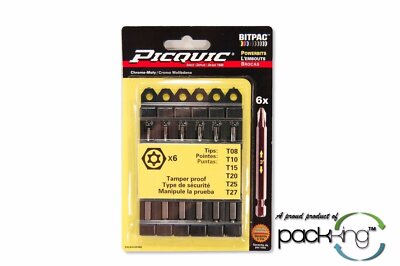 Picquic (6pc) 3'' Torx Security Bit Set w/ Bitpac Case (T8 T10 T15 T20 T25 T27)