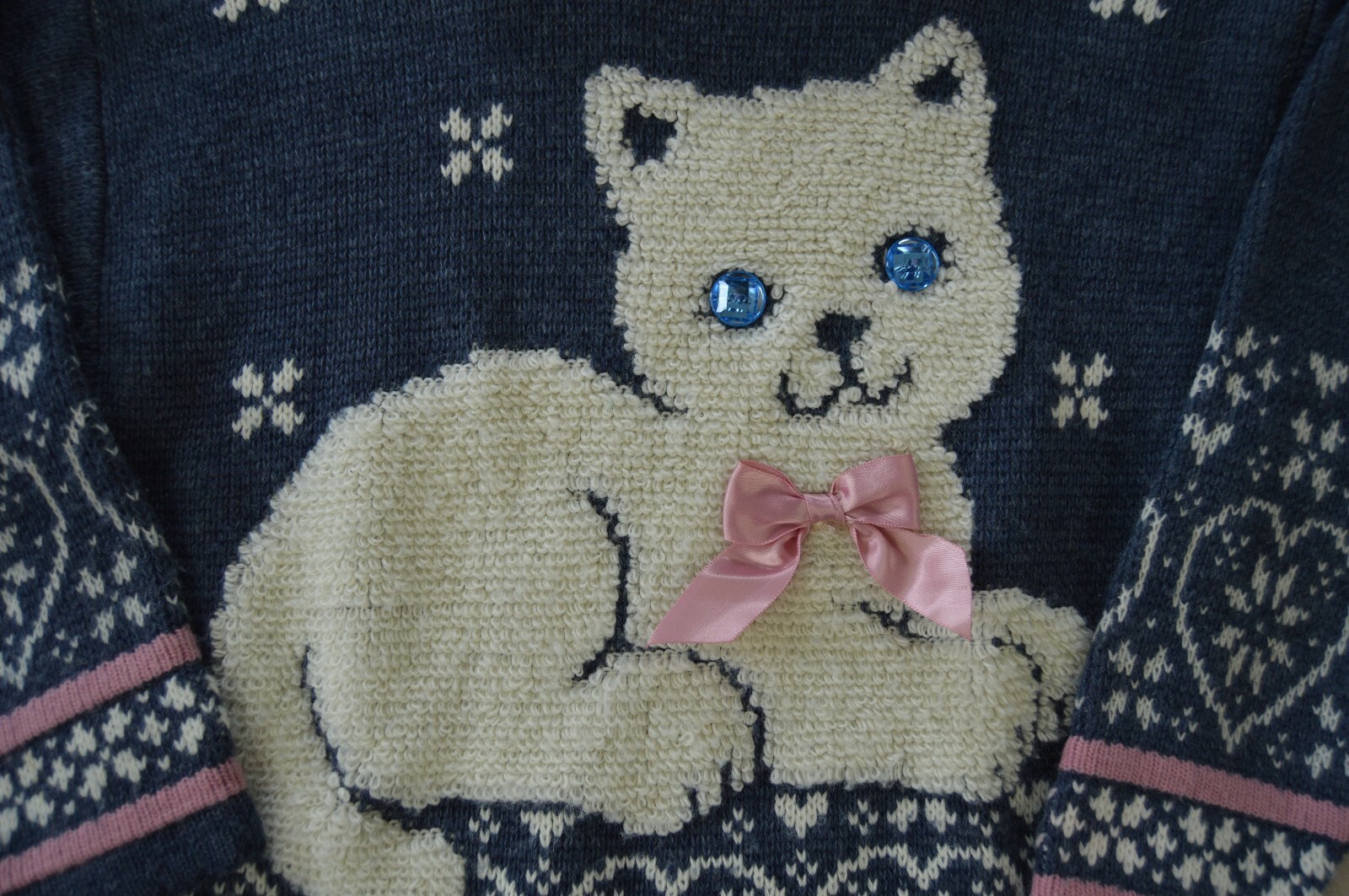 Vintage Heartworks Kitty Cat Sweater Girl's Size 4 Blue Pink 90's Heart USA Made