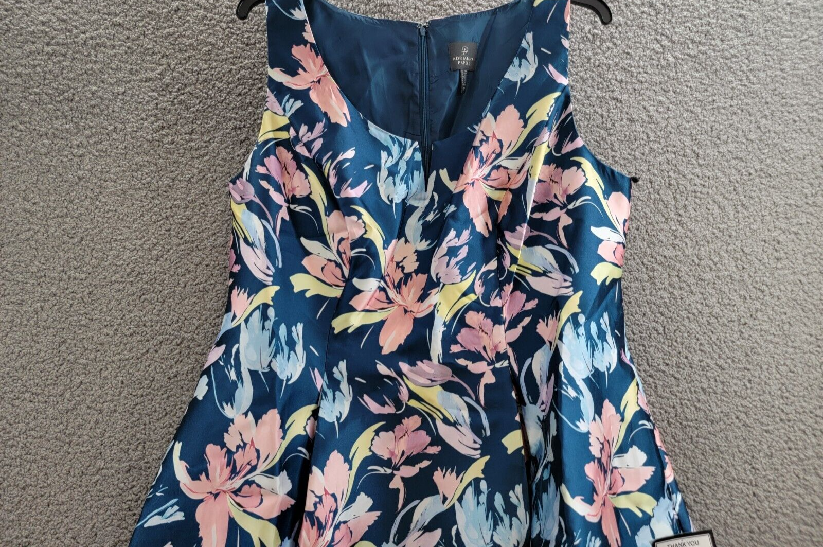 Adrianna Papell Plus Mikado High Low Fit & Flare Dress Womens 18W Multi Back Zip - Picture 3 of 16