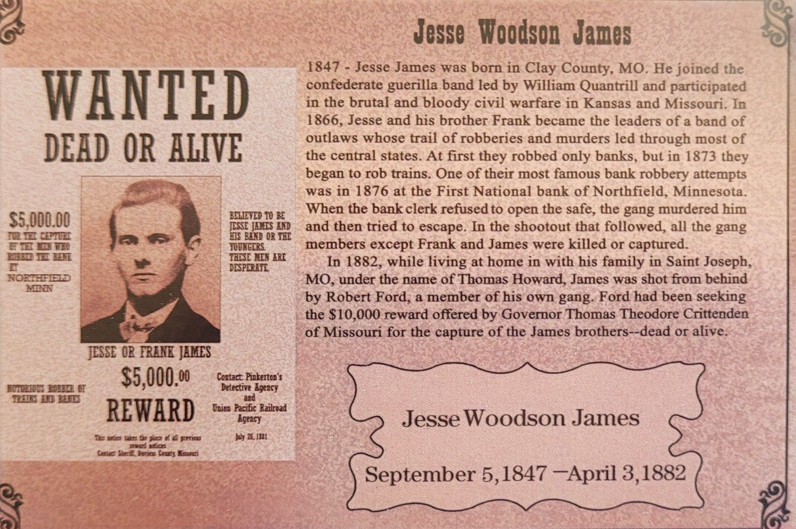 Jesse James Pistol Knife Plaque Bullet Hook Collectable Western Gun Knife