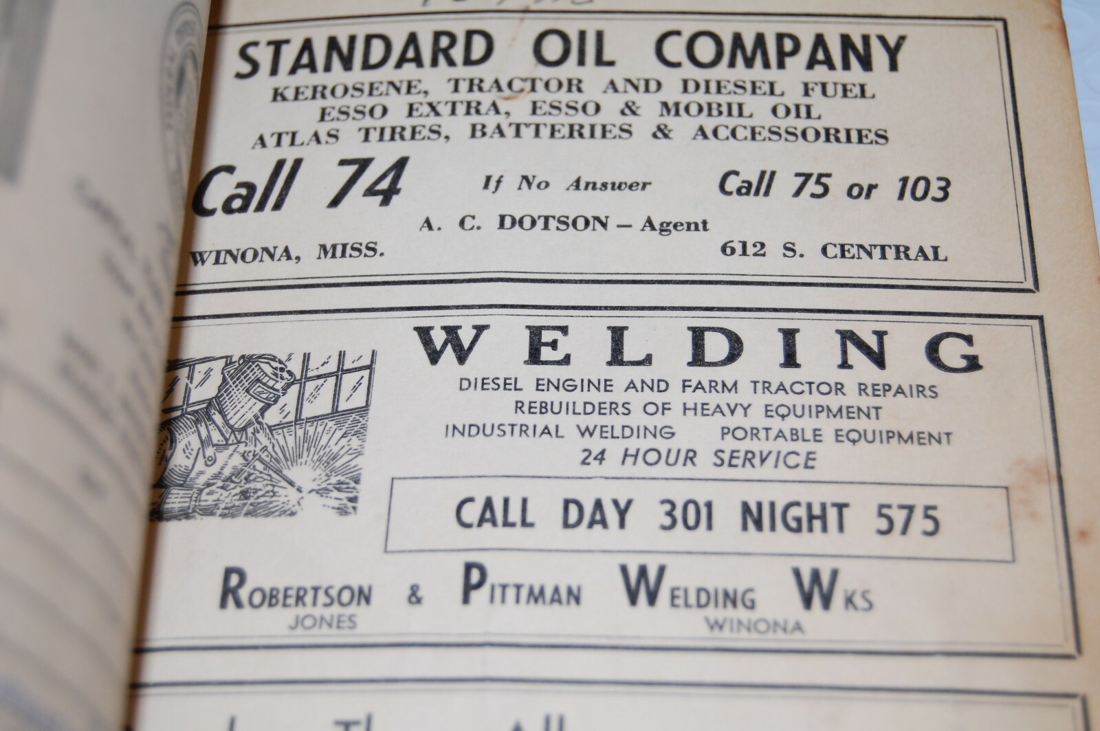 Antique 1960 Southern Bell Telephone Book - Winona Kilmichael Vaiden Mississippi