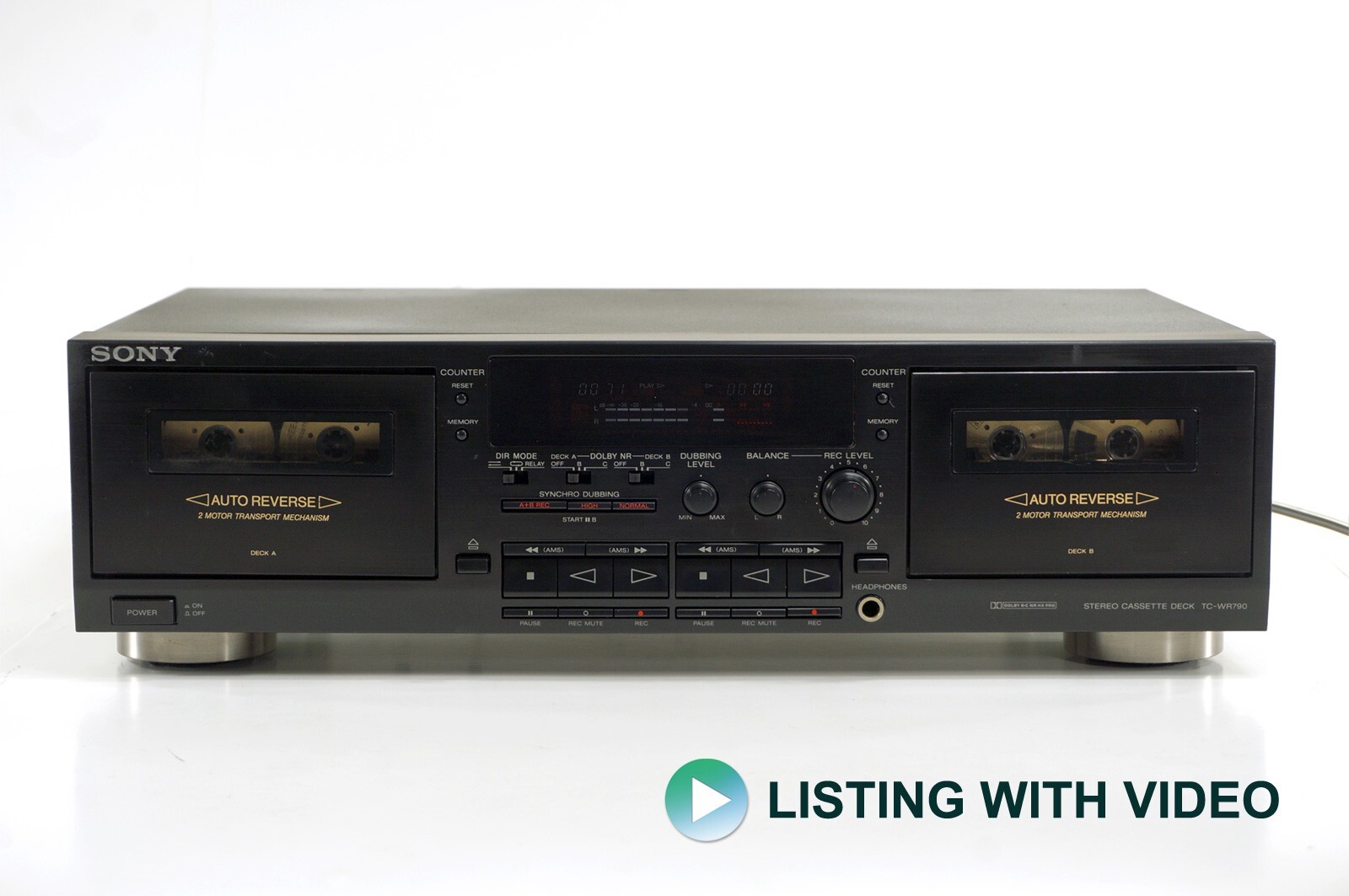 Sony TC-WR790 dual cassette deck. A+B records. Independent Dolby. HX PRO.