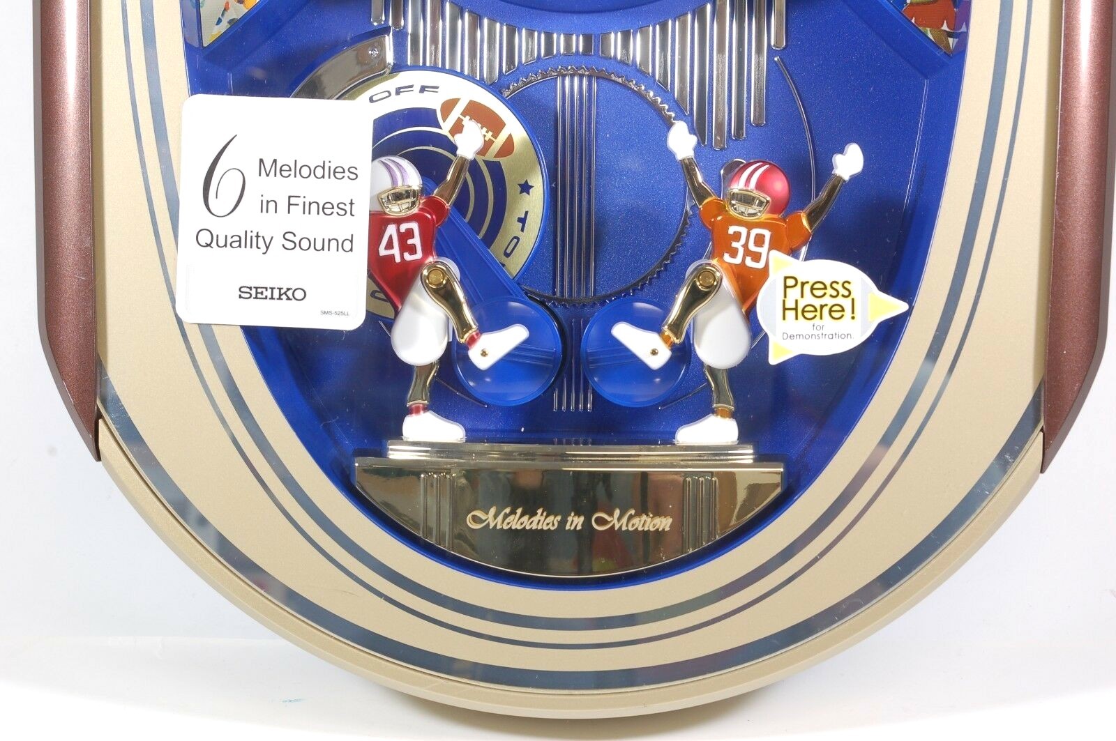Seiko Melodies in Motion Wall Clock Football Themed Plays 6 Songs glass sports