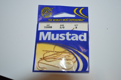 Neu Mustad 3260 Größe 2/0 Gold Angelhaken Aberdeen Pack 8 Haken 3260B