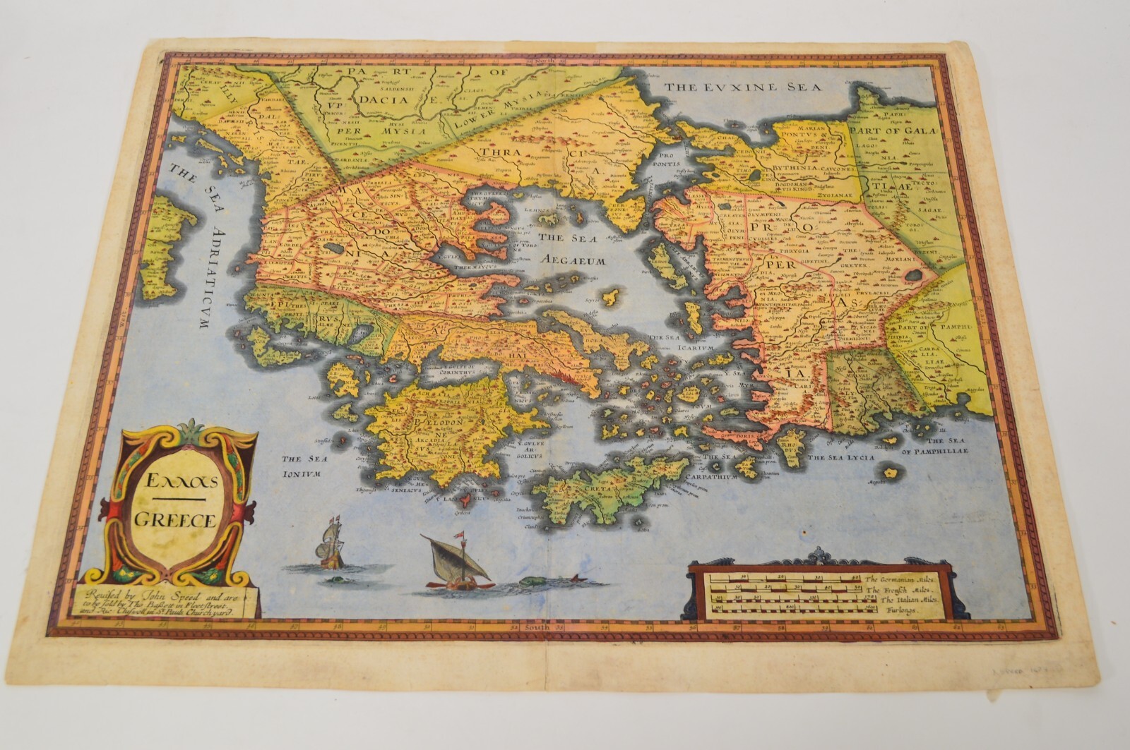 Antique Map John Speed 1627 Colored Greece 21x17