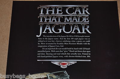 1988 Franklin Mint advertisement for the 1938 JAGUAR SS-100 model