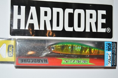 duel hardcore flat minnow 95f jerkbait 3 3/4'' 3/8oz f1126-hpc holo perch