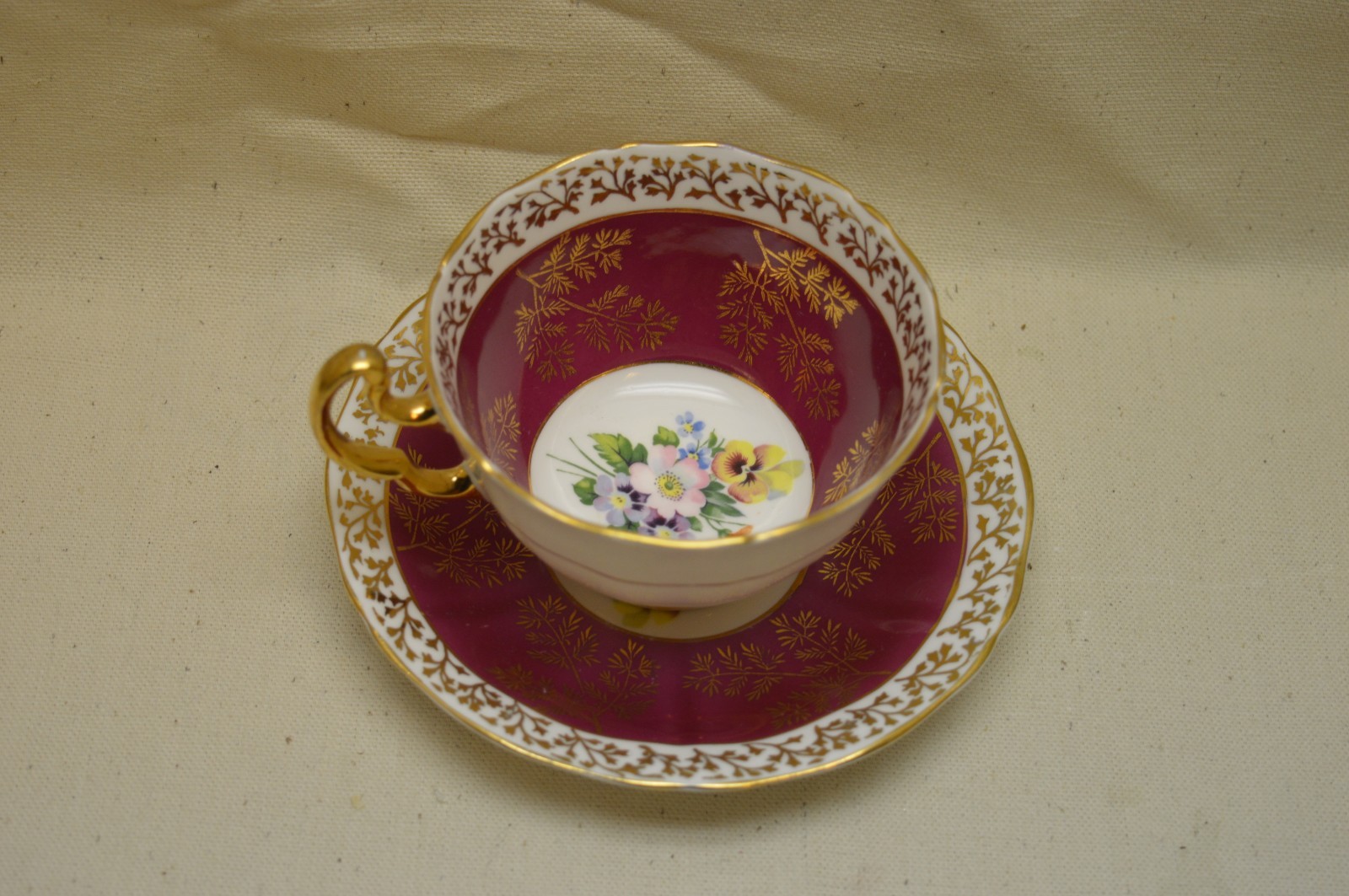 Vintage Royal Adderley Bone China Tea Cup and Saucer Set Flowers + Gold Trim