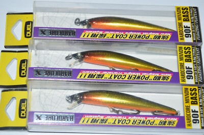 3 lures yo zuri duel hardcore x bass minnow 90f 3 1/2'' f1105-hgbl gold black