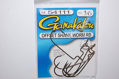 gamakatsu 1/0 offset shank worm round bend rb bass hooks 6