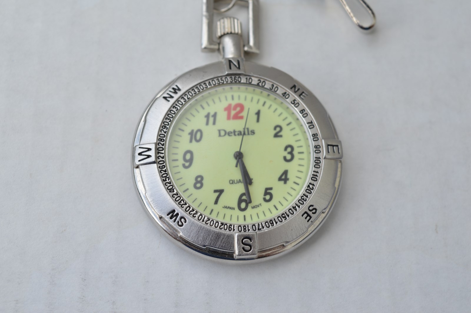 DETAILS  Quartz Pocket Watch, clean working condition, with chain, Nice