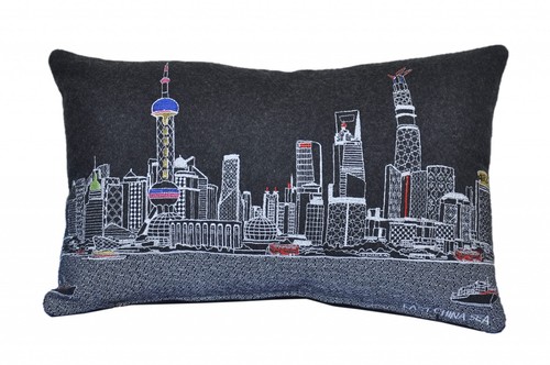 25 Черная Декоративная подушка для поясницы Shanghai Nighttime Skyline