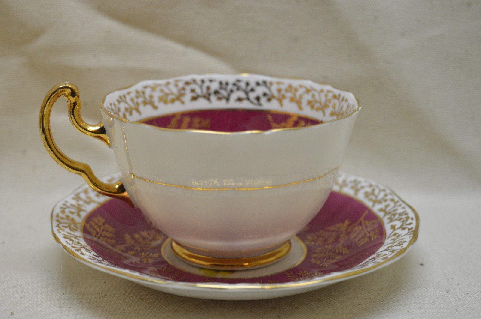 Vintage Royal Adderley Bone China Tea Cup and Saucer Set Flowers + Gold Trim