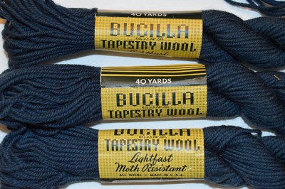 5 Skeins Bucilla Wool Needlepoint Tapestry Yarn USA 1963 Blue Moth Resistant