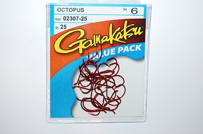 gamakatsu octopus hook size 6 red 25 per value pack 02307-25 versatile hooks