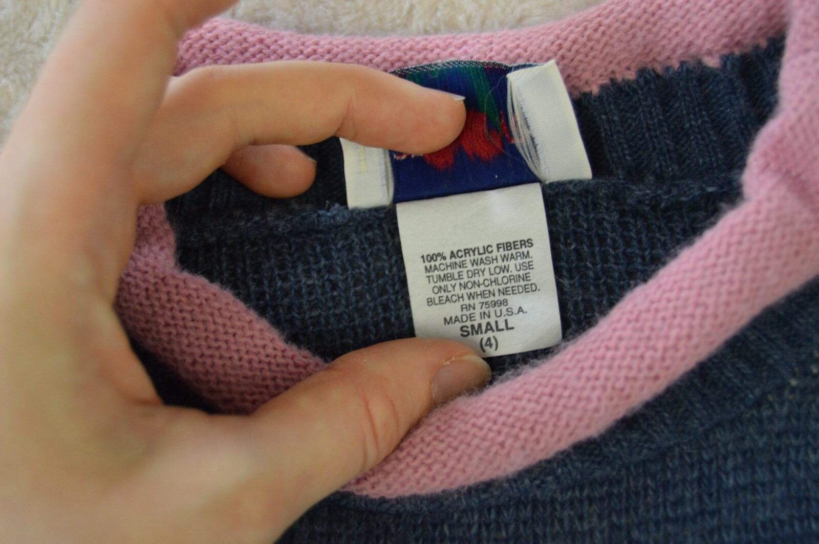 Vintage Heartworks Kitty Cat Sweater Girl's Size 4 Blue Pink 90's Heart USA Made