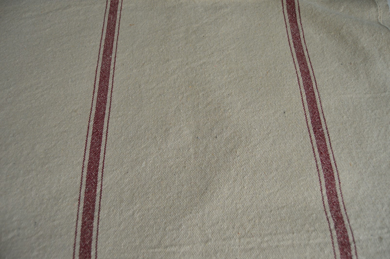 Heavyweight Woven Upholstery Type Fabric Natural w Red Stripe 52