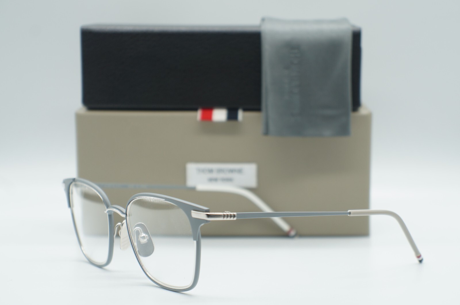 Pre-owned Thom Browne Tb-107-b-gry Slv Authentic Eyeglasses Frame Rx 51-19 In Clear