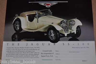 1988 Franklin Mint advertisement for the 1938 JAGUAR SS-100 model