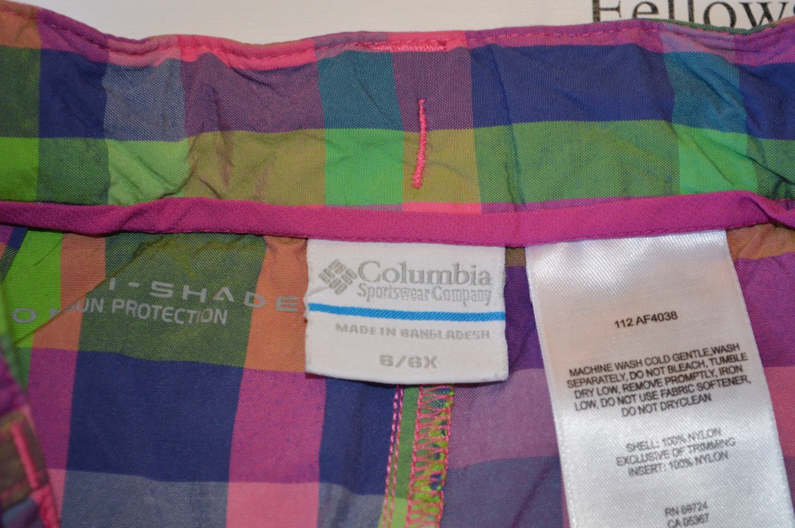 Columbia Girls Plaid Bubble Skirt Pink Purple Green Omni-Shade Adjust Waist 6/6X