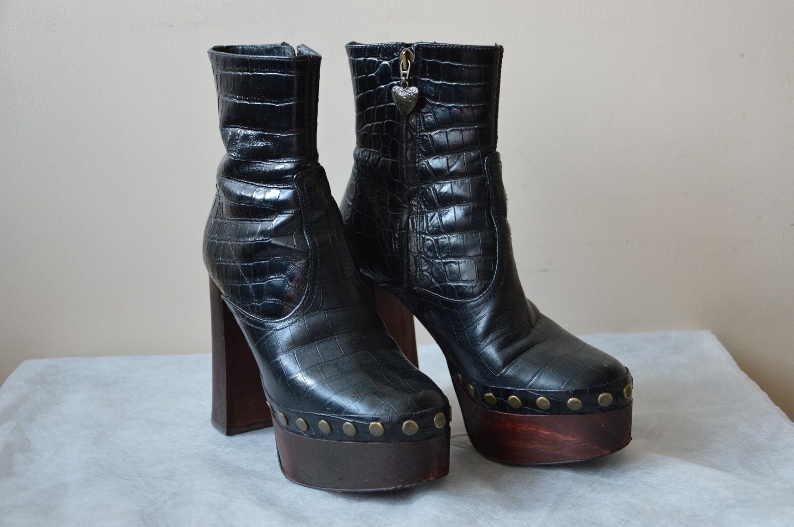 ZARA MOCK CROC EMBOSSED LEATHER WOODEN PLATFORM ANKLE BOOTS ZARA MOCK CROC EMBOSSED LEATHER WOODEN PLATFORM ANKLE BOOTS