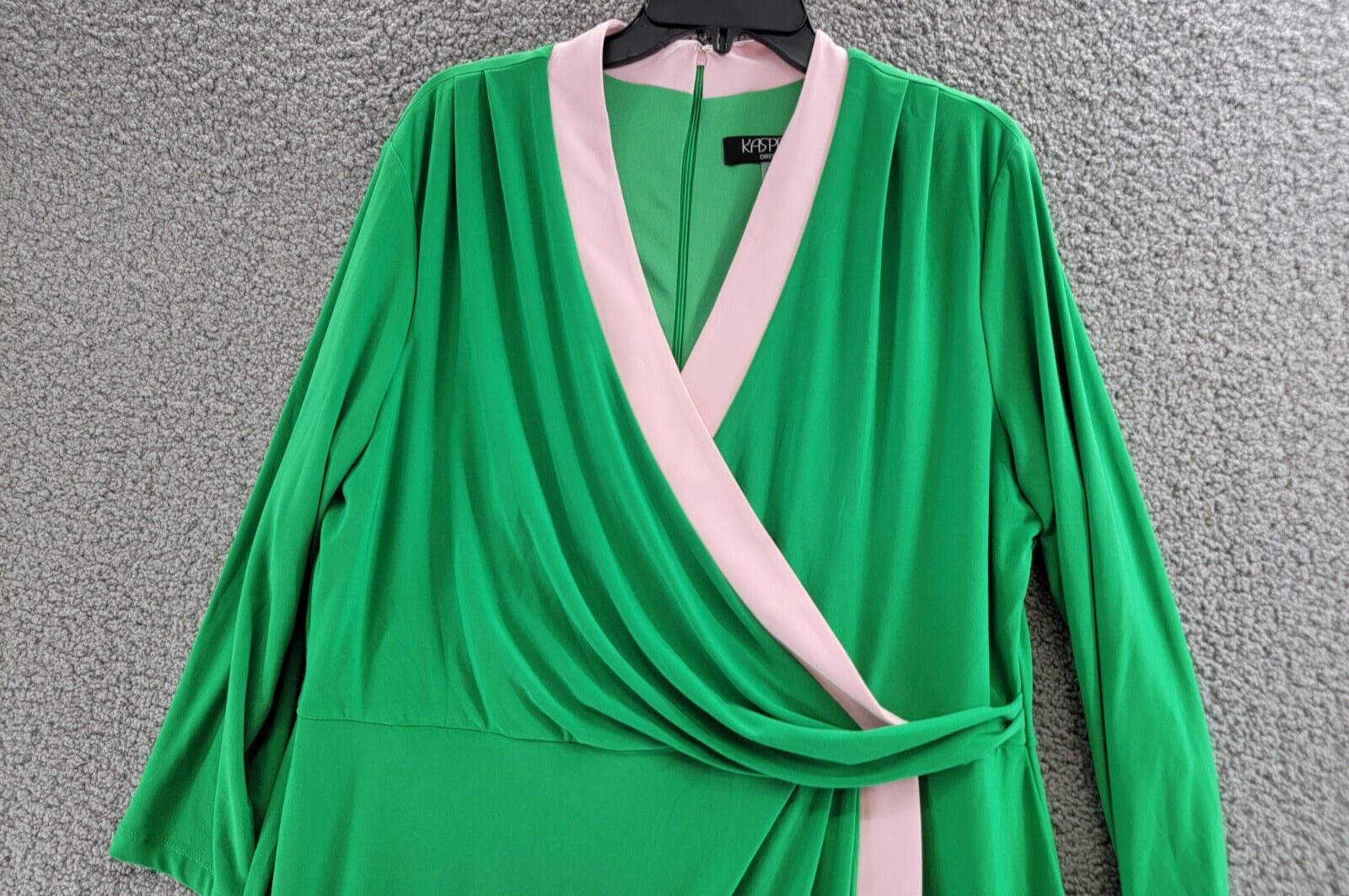 Kasper Colorblocked Faux-Wrap Sheath Dress Women's XXL Green/Pink Back Zip - Picture 3 of 16