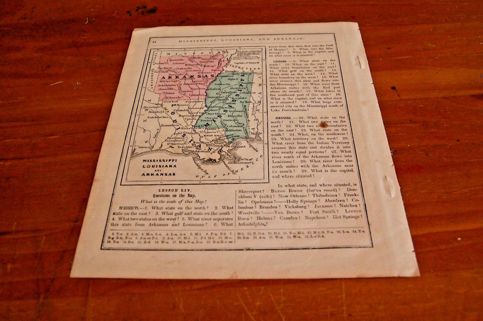 Old Map of Louisiana & Mississippi & Arkansas  8x9