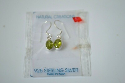 Natural Creations 925 Sterling Silver Peridot  Oval Bezel set dangle Earrings