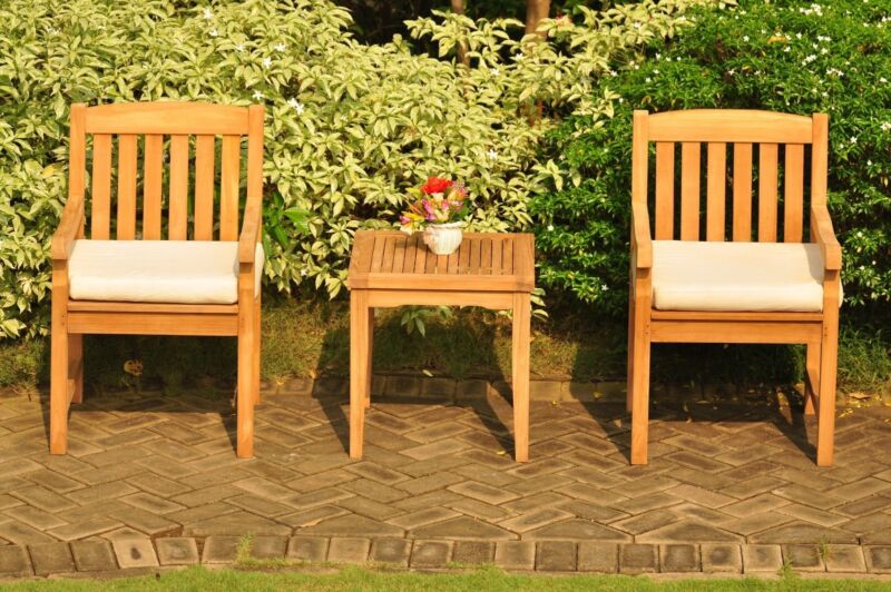 Dsdv 3pc Dining Set:grade-a Teak Sack Side Table Arm Chairs Outdoor Garden Patio