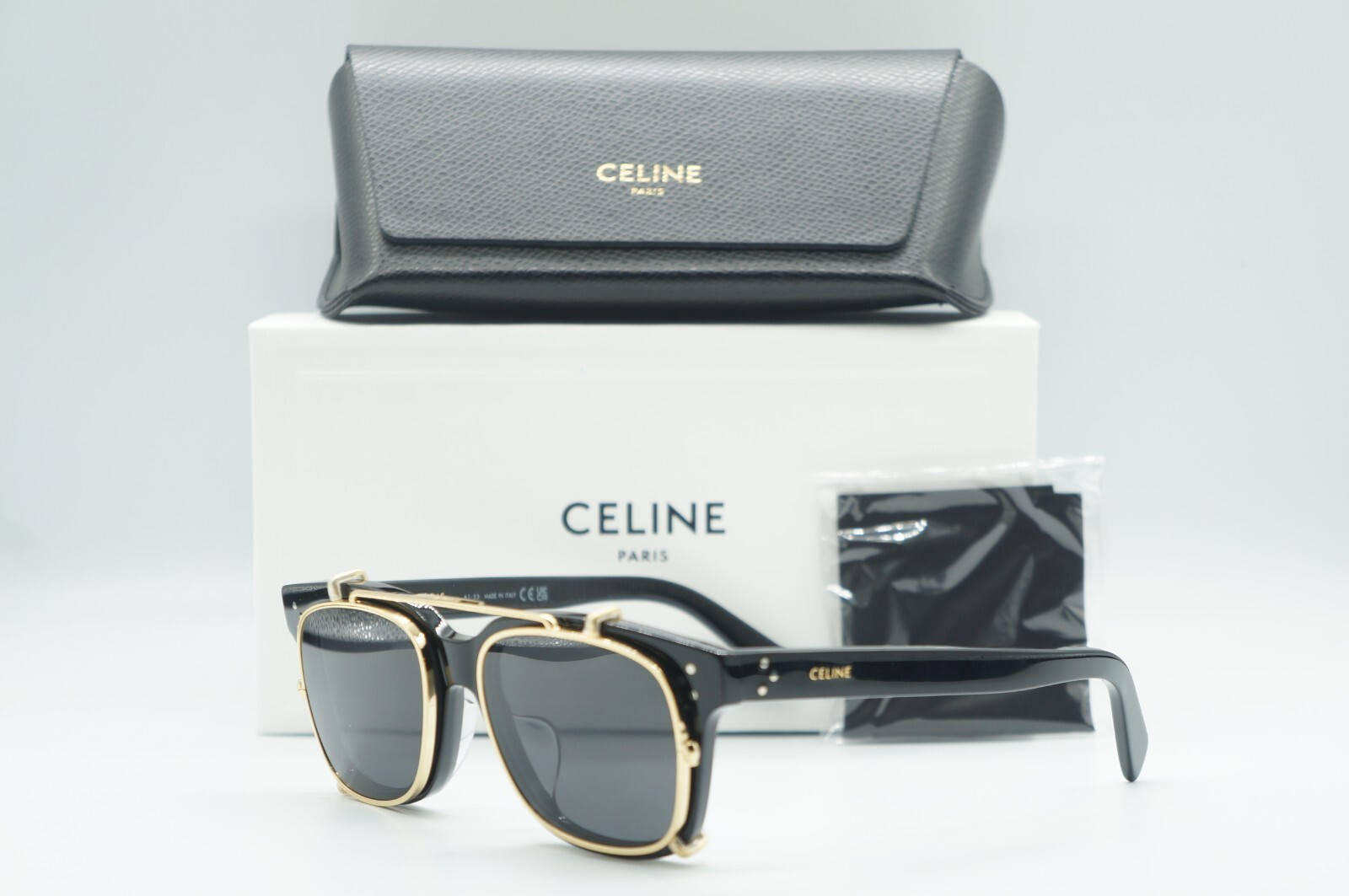 NEW CELINE 40268U 01A BLACK GOLD CLIP ON AUTHENTIC