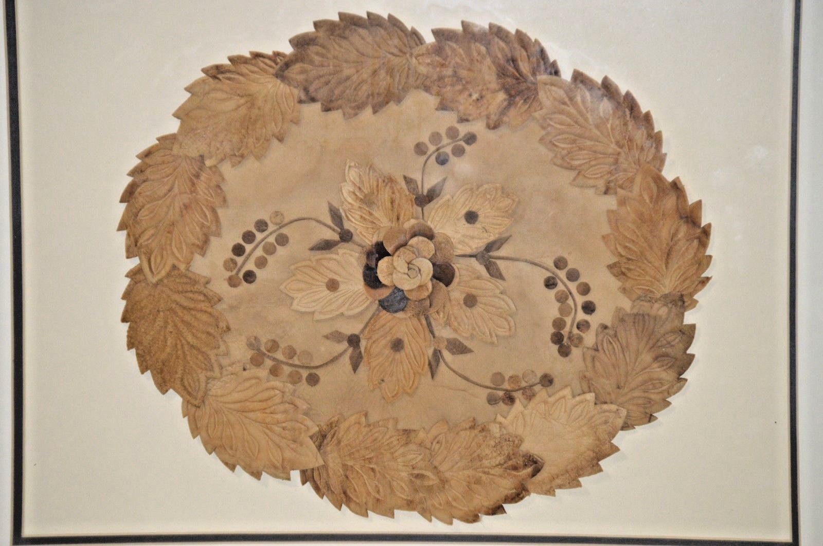 Framed Lotus Flower handmade of Mushroom Leather Indonesia Beautiful Primitive