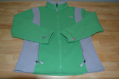 The North Face Girls Large Green and Gray Zip Down Fleece Jacket EUC