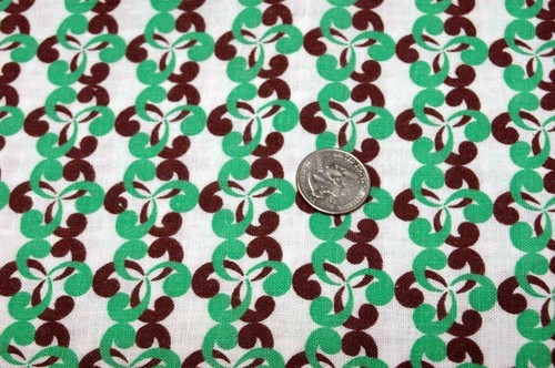 Vintage Feedsack Quilt Fabric Green Brown Swirl 1940's Flour Sack #2