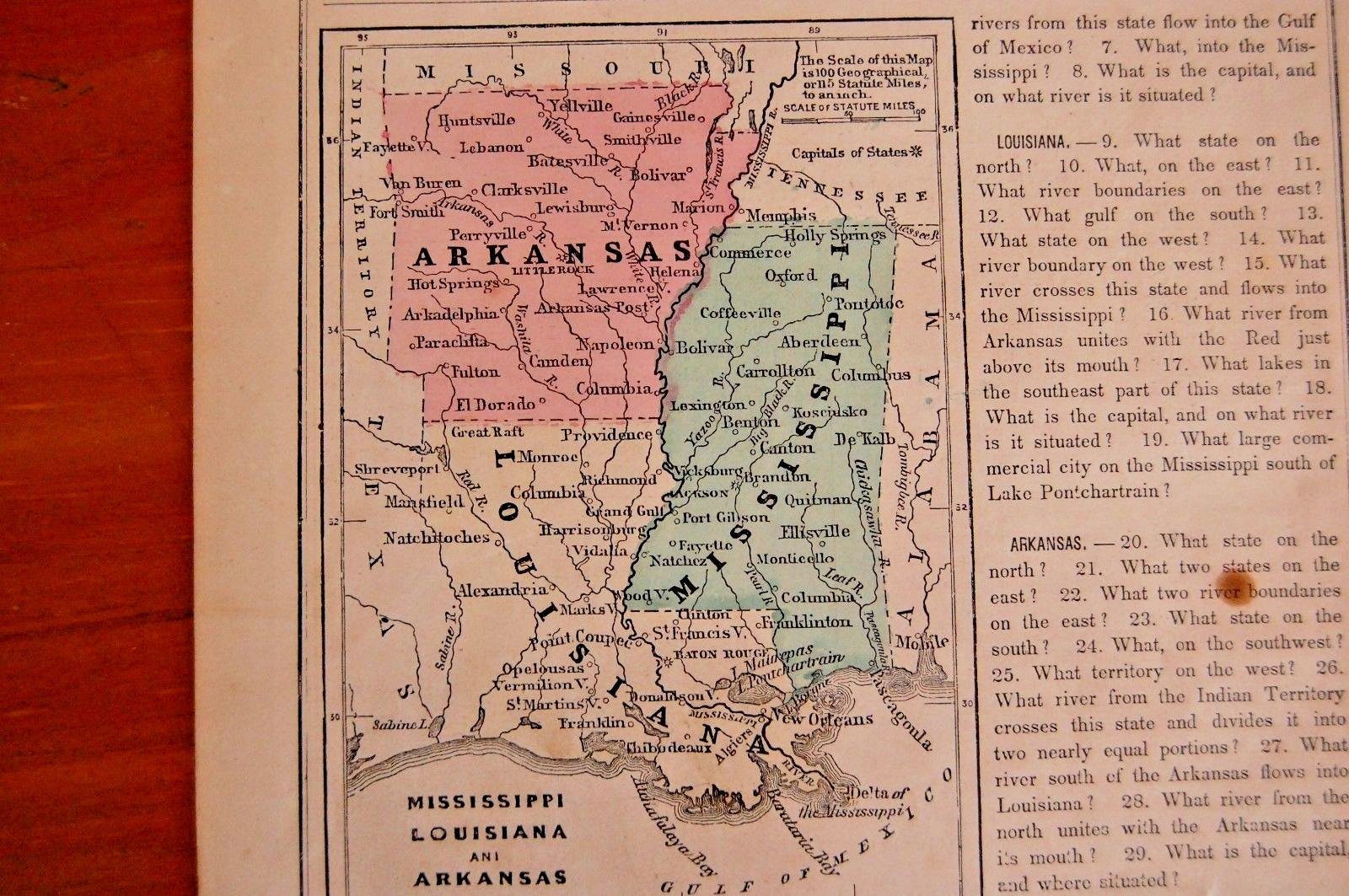 Old Map of Louisiana & Mississippi & Arkansas  8x9