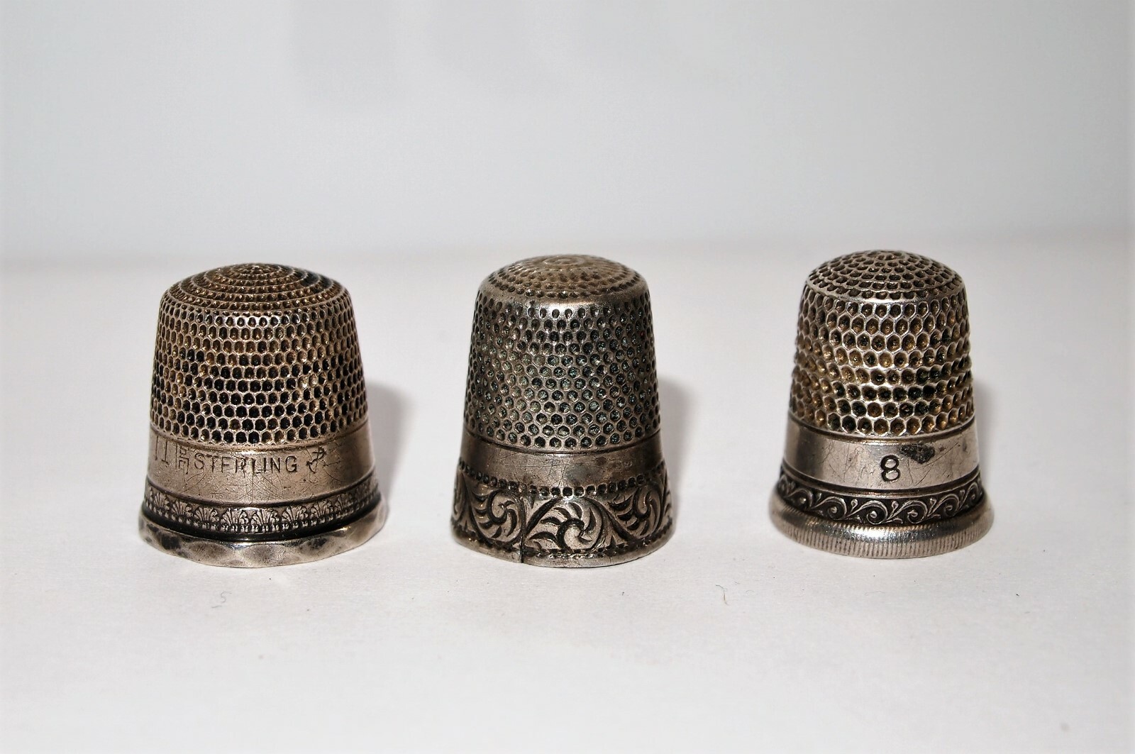 Lot of 3 Vintage Sterling Silver Thimbles, Sewing, Collectible, Estate Find
