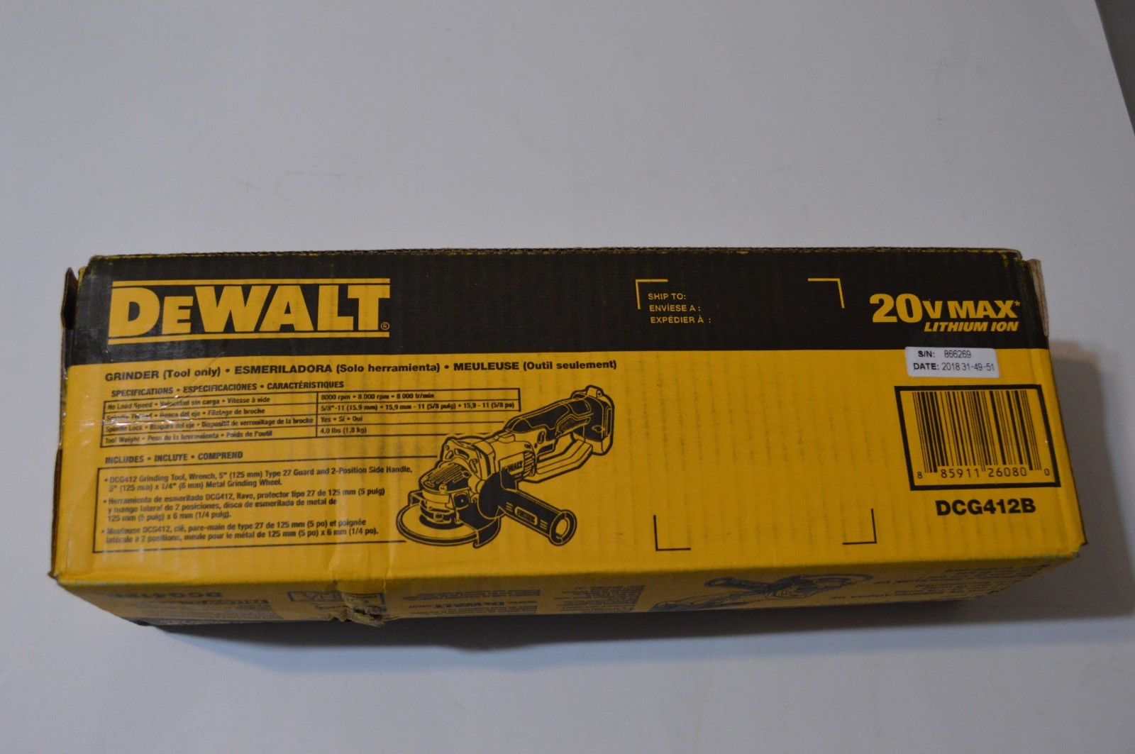 DEWALT 4.5-in 20-volt Cordless Angle Grinder(TOOL ONLY)  DCG412B    BRAND NEW!!!