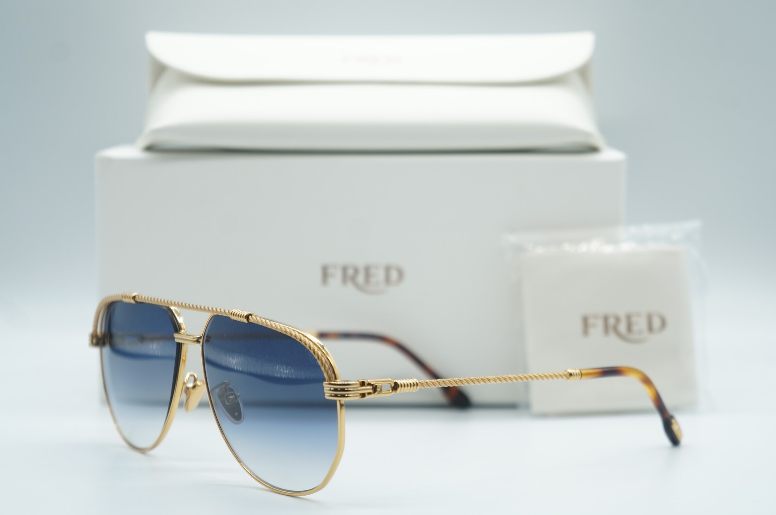 FRED FRED FG 40024U 30W GOLD TORTOISE GRAD BLUE AUTHENTIC SUNGLASSES FRAMES 60-11