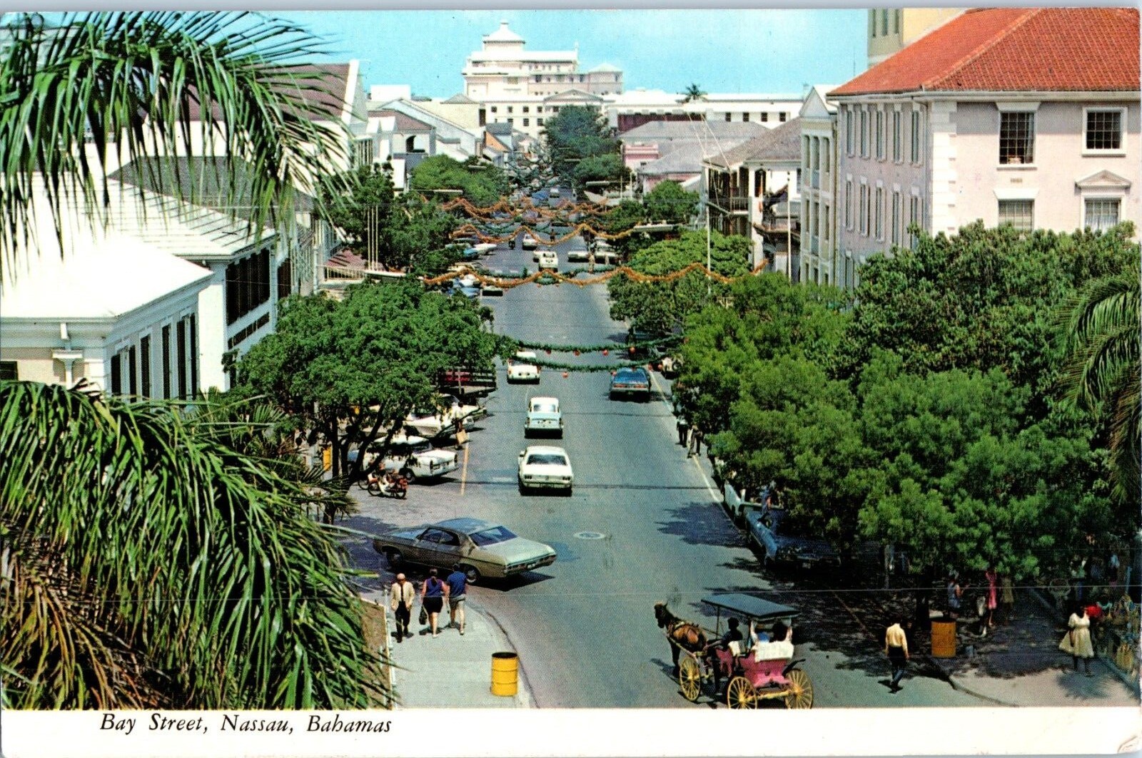 Vintage Bay Street Nassau Bahamas Postcard 1970s w Old Cars