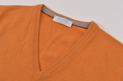 Gran Sasso NWT Sweater Vest Size 50 40 US M V Neck Bright Orange Wool/Cashmere