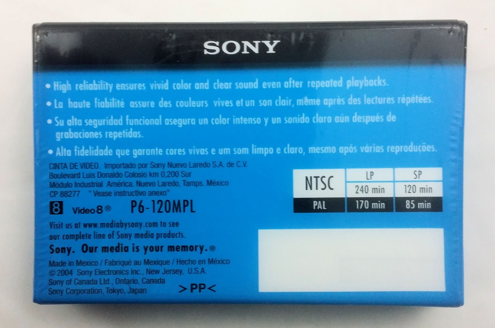 Lot of 2 - Sony 8mm Standard 120 Min P6-120MPL Blank Video Cassette Tapes