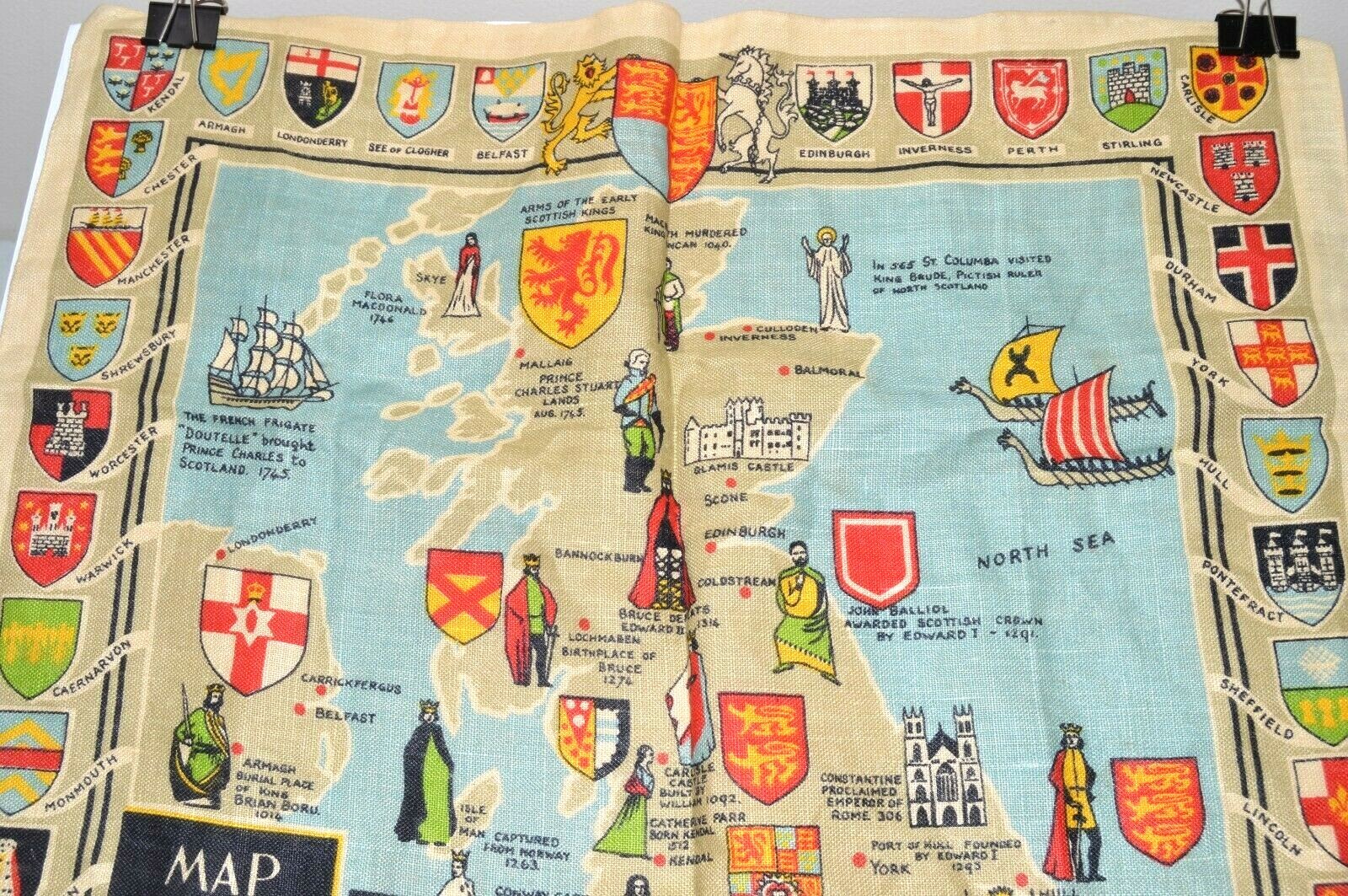 Map of Royal Britain Linen VTG 21x30 Tea Towel Kitchen Wall Hanging Made Ireland