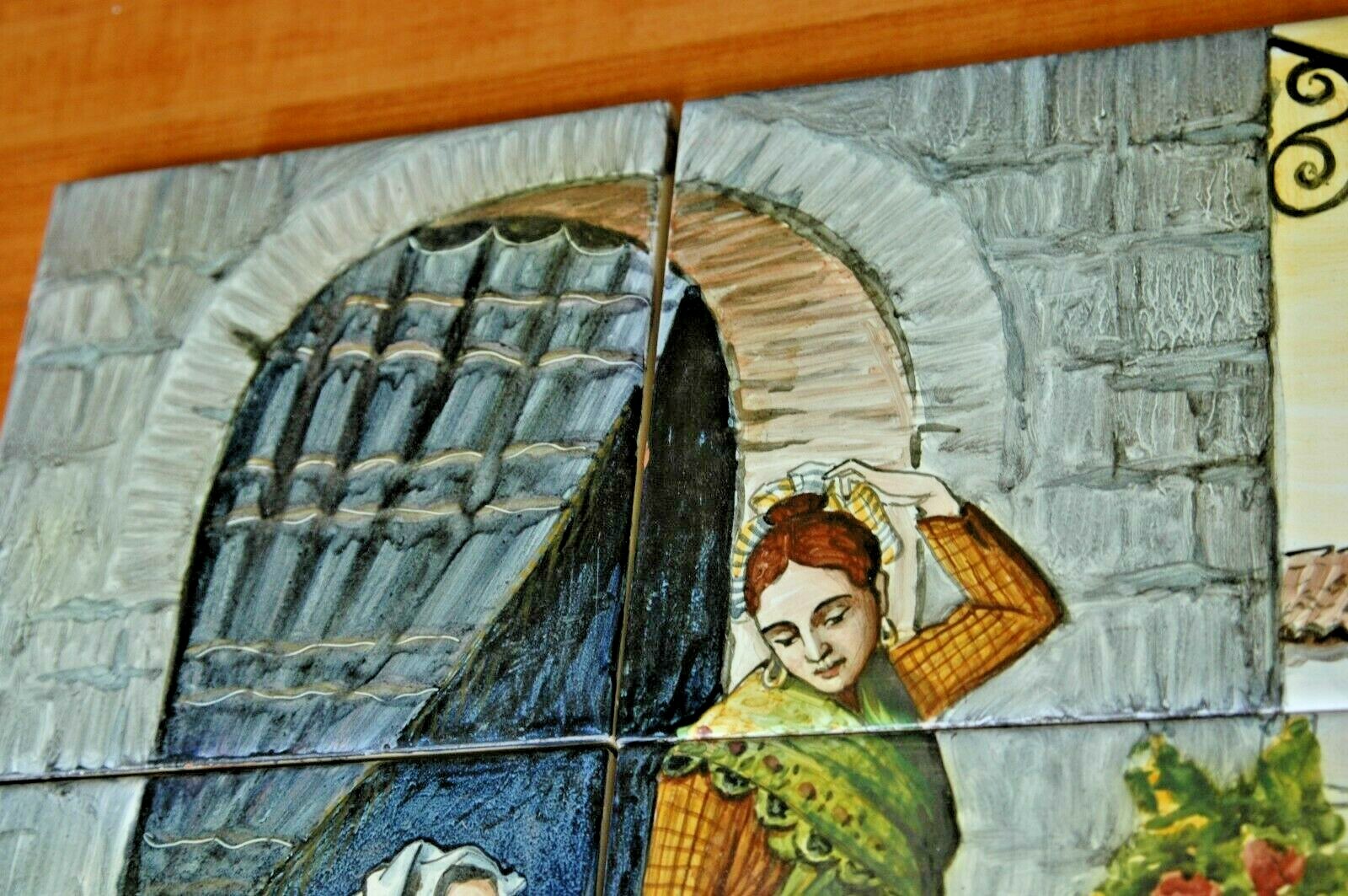 6 Vintage Spanish Scenic Polychrome Painted Ceramic 6