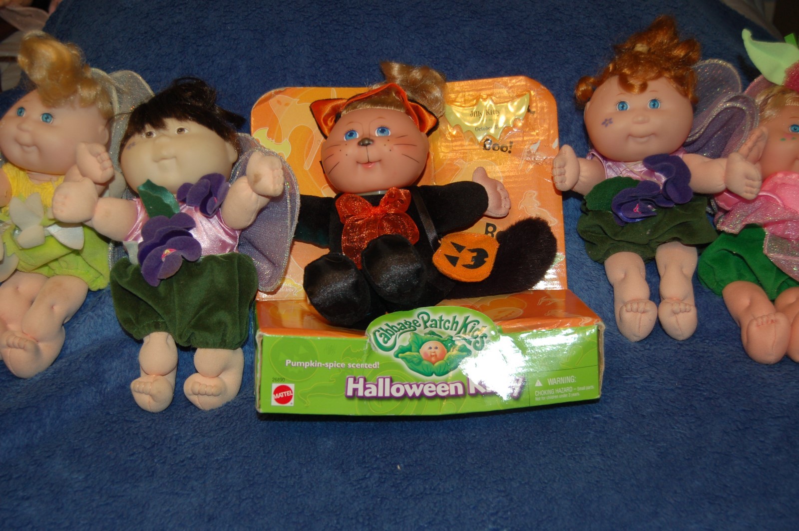 5 BEAUTIFUL CABBAGE PATCH FAIRY BABY DOLLS,1 IS HALLOWEEN KITTY IN BOX