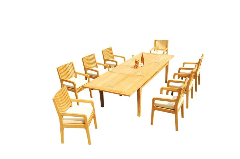 A-grade Teak 9pc Dining 122" Atnas Rectangle Table 8 Maldives Arm Chairs Set