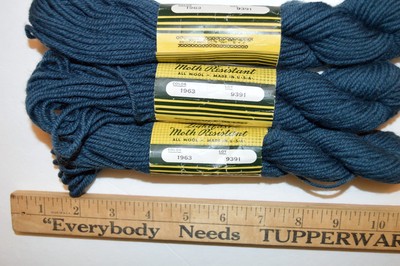 5 Skeins Bucilla Wool Needlepoint Tapestry Yarn USA 1963 Blue Moth Resistant