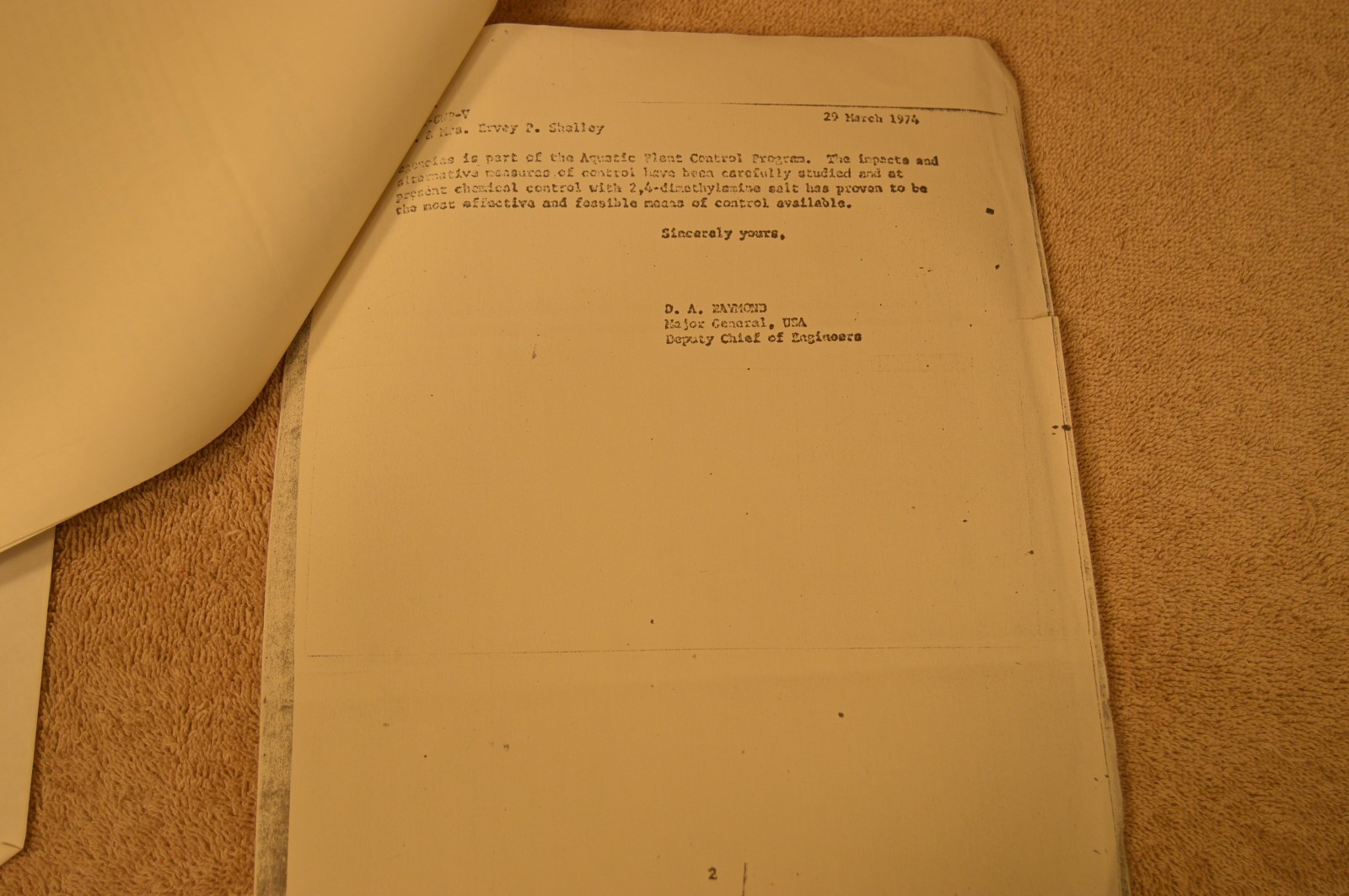 Senator Walter Mondale 1974 Signed Letter – Pesticides attachment