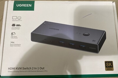 UGREEN 8K Displayport KVM Switch DP 1.4 with 4 USB 3.0 Ports (3 USB-A + 1 USB-C)