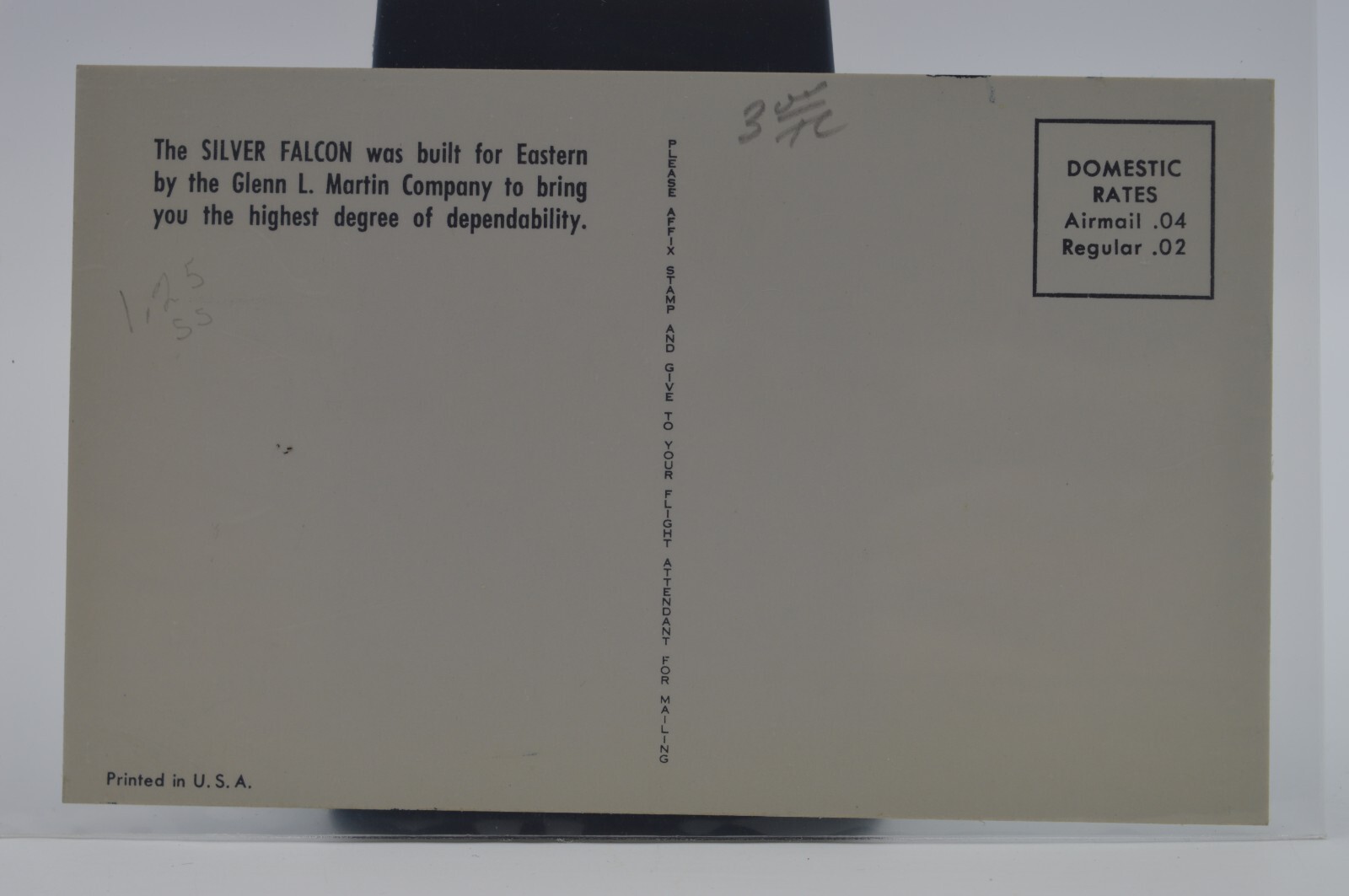 AIRPLANE EASTERN Airlines Silver Falcon Glenn L Martin 1955 Vintage Postcard